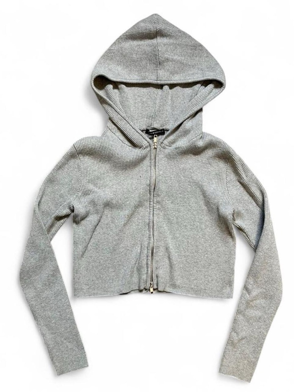 Brandy Melville Gray Crystal Ribbed Zip Up Hoodie